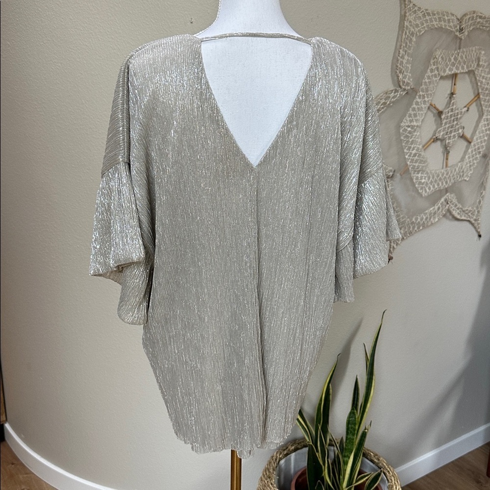 Anthropologie Vanessa Virginia metallic silver v neck flutter sleeve top - Picture 10 of 10